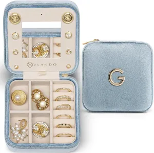 Vlando Valentines Day Gifts for Her, Bridesmaid Gifts for Women, Bridesmaid Proposal Gifts Unique Gifts, Wedding Travel Essentials Small Jewelry Box, Travel Jewelry Case - Letter G, Blue
