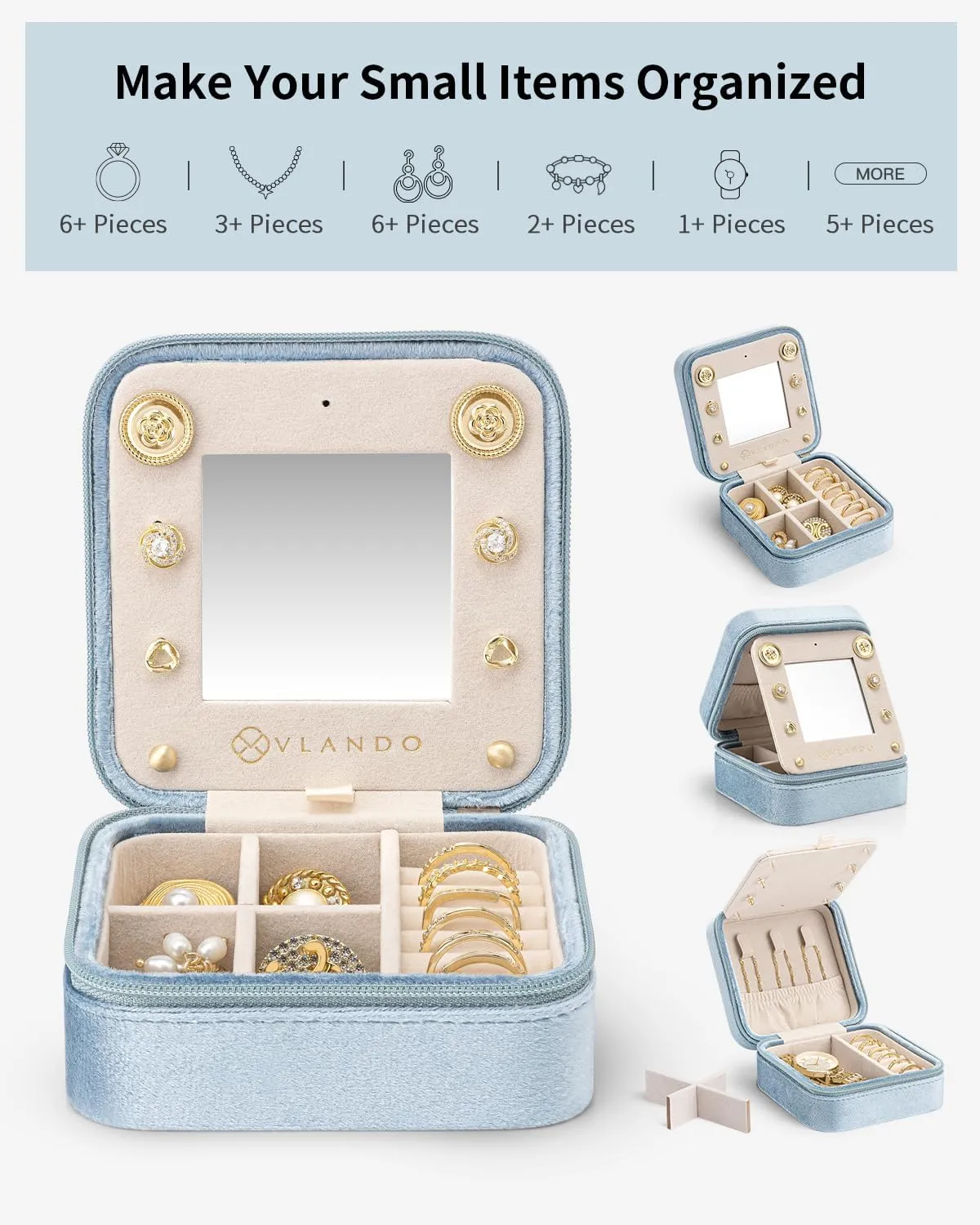 Vlando Valentines Day Gifts for Her, Bridesmaid Gifts for Women, Bridesmaid Proposal Gifts Unique Gifts, Wedding Travel Essentials Small Jewelry Box, Travel Jewelry Case - Letter G, Blue
