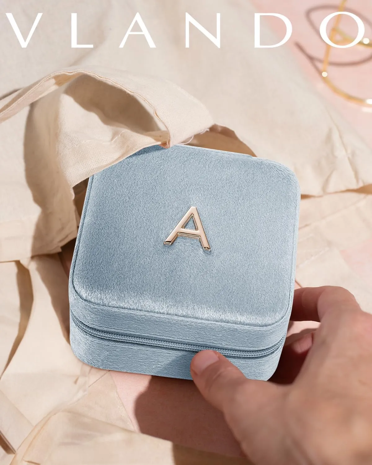 Vlando Valentines Day Gifts for Her, Bridesmaid Gifts for Women, Bridesmaid Proposal Gifts Unique Gifts, Wedding Travel Essentials Small Jewelry Box, Travel Jewelry Case - Letter G, Blue
