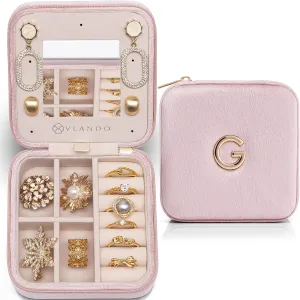 Vlando Valentines Day Gifts for Her, Bridesmaid Gifts for Women, Bridesmaid Proposal Gifts Unique Gifts, Wedding Travel Essentials Small Jewelry Box, Travel Jewelry Case - Letter G, Pink