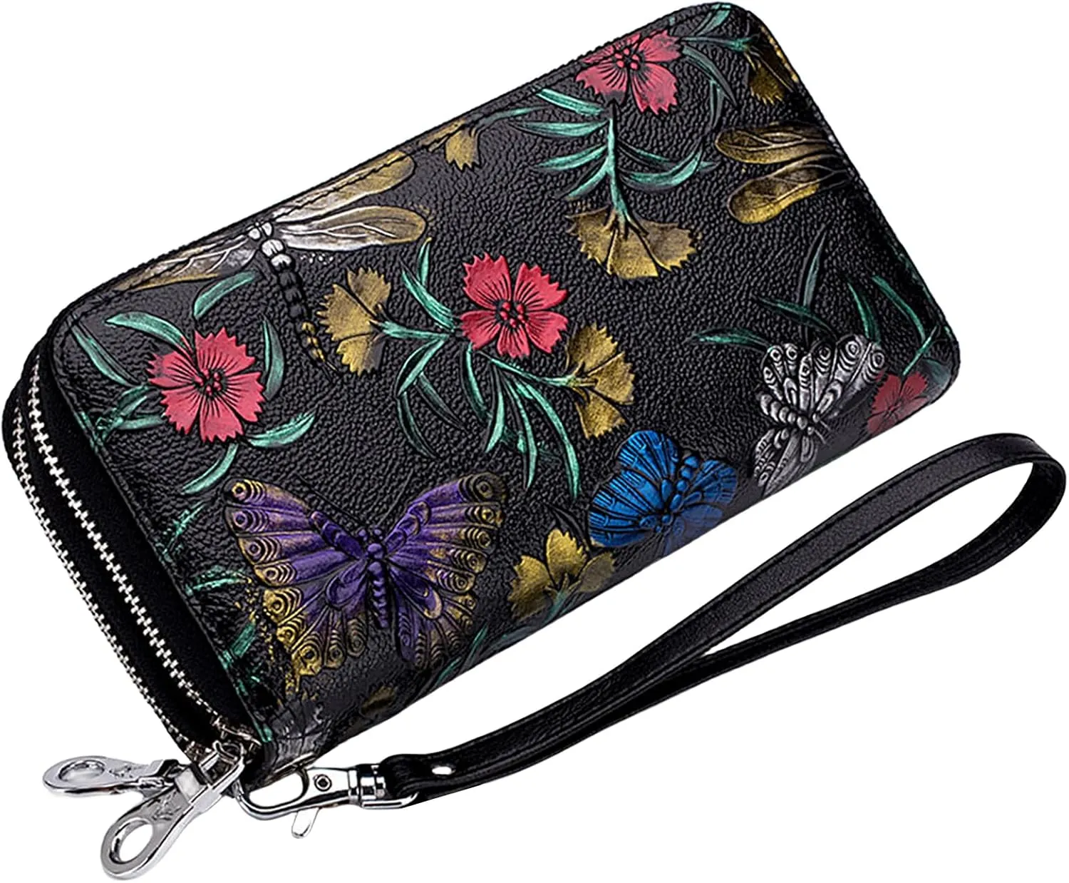 Wallets for Women Wristlet RFID Blocking Genuine Leather Double Zipper Credit Card Holder Large Ladies Clutch Purse