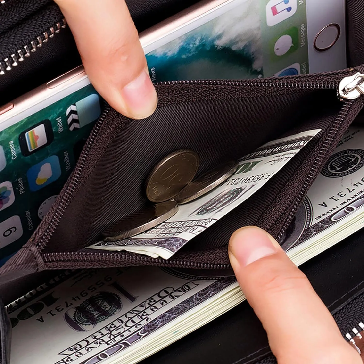 Wallets for Women Wristlet RFID Blocking Genuine Leather Double Zipper Credit Card Holder Large Ladies Clutch Purse