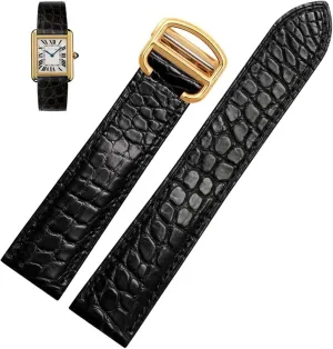Watch Strap Suitable for Cartier Crocodile Leather Watch Strap Men Leather Tank Key London Calibo Watch Chain Women 20mm (Color : 10mm Gold Clasp, Size : 18mm)