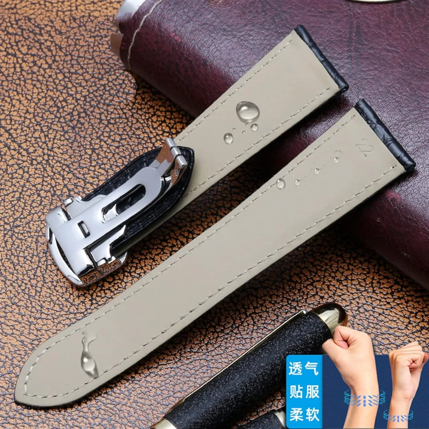 Watch Strap Suitable for Cartier Crocodile Leather Watch Strap Men Leather Tank Key London Calibo Watch Chain Women 20mm (Color : 10mm Gold Clasp, Size : 18mm)