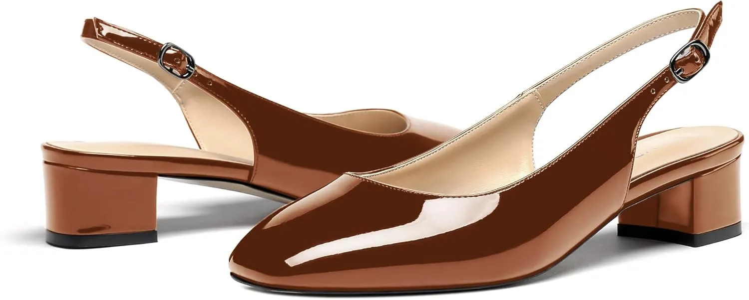 WAYDERNS Women's Ankle Strap Square Toe Slingback Patent Leather Chunky Low Heel Pumps Shoes 1.5 Inch
