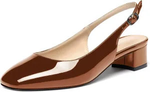 WAYDERNS Women's Ankle Strap Square Toe Slingback Patent Leather Chunky Low Heel Pumps Shoes 1.5 Inch
