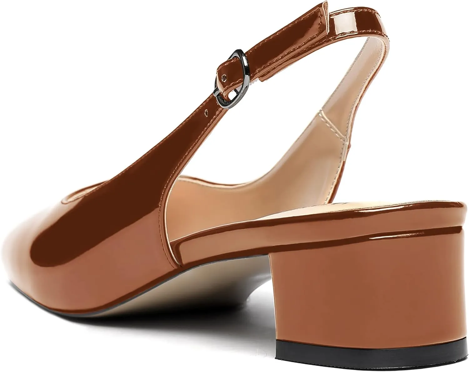 WAYDERNS Women's Ankle Strap Square Toe Slingback Patent Leather Chunky Low Heel Pumps Shoes 1.5 Inch