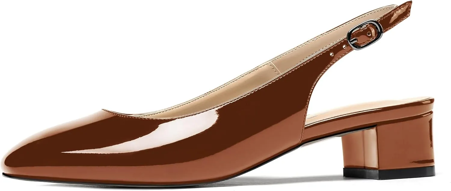WAYDERNS Women's Ankle Strap Square Toe Slingback Patent Leather Chunky Low Heel Pumps Shoes 1.5 Inch