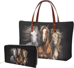 WELLFLYHOM Handbag and Wallet Set Magic African American Woman Shoulder Bag Top Handle Bag Tote Purse for Women