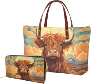 WELLFLYHOM Handbag and Wallet Set Magic African American Woman Shoulder Bag Top Handle Bag Tote Purse for Women