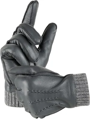 Winter Warm Genuine Leather Gloves, Cashmere Lined Driving Motorcycle Gloves for Men