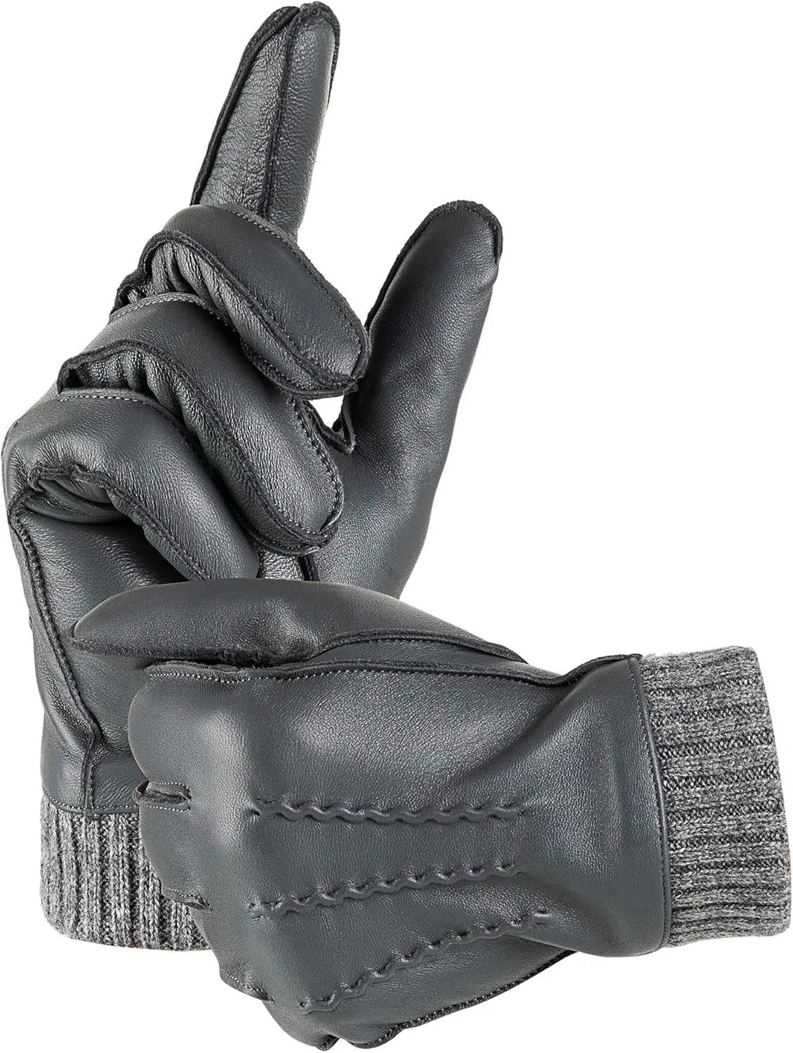 Winter Warm Genuine Leather Gloves, Cashmere Lined Driving Motorcycle Gloves for Men