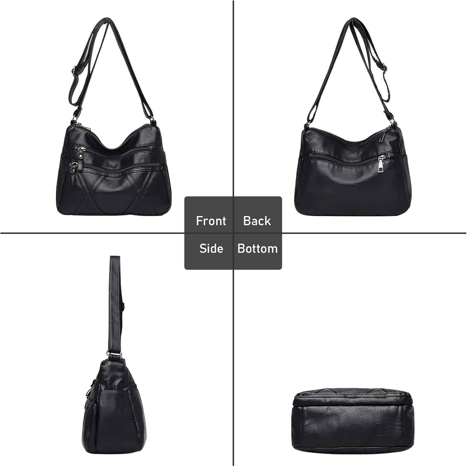 WITERY Women Soft PU Leather Crossboby Bag - Lightweight Multi-Pocket Shoulder Bag Pocketbooks Ladies Medium Purses Handbag