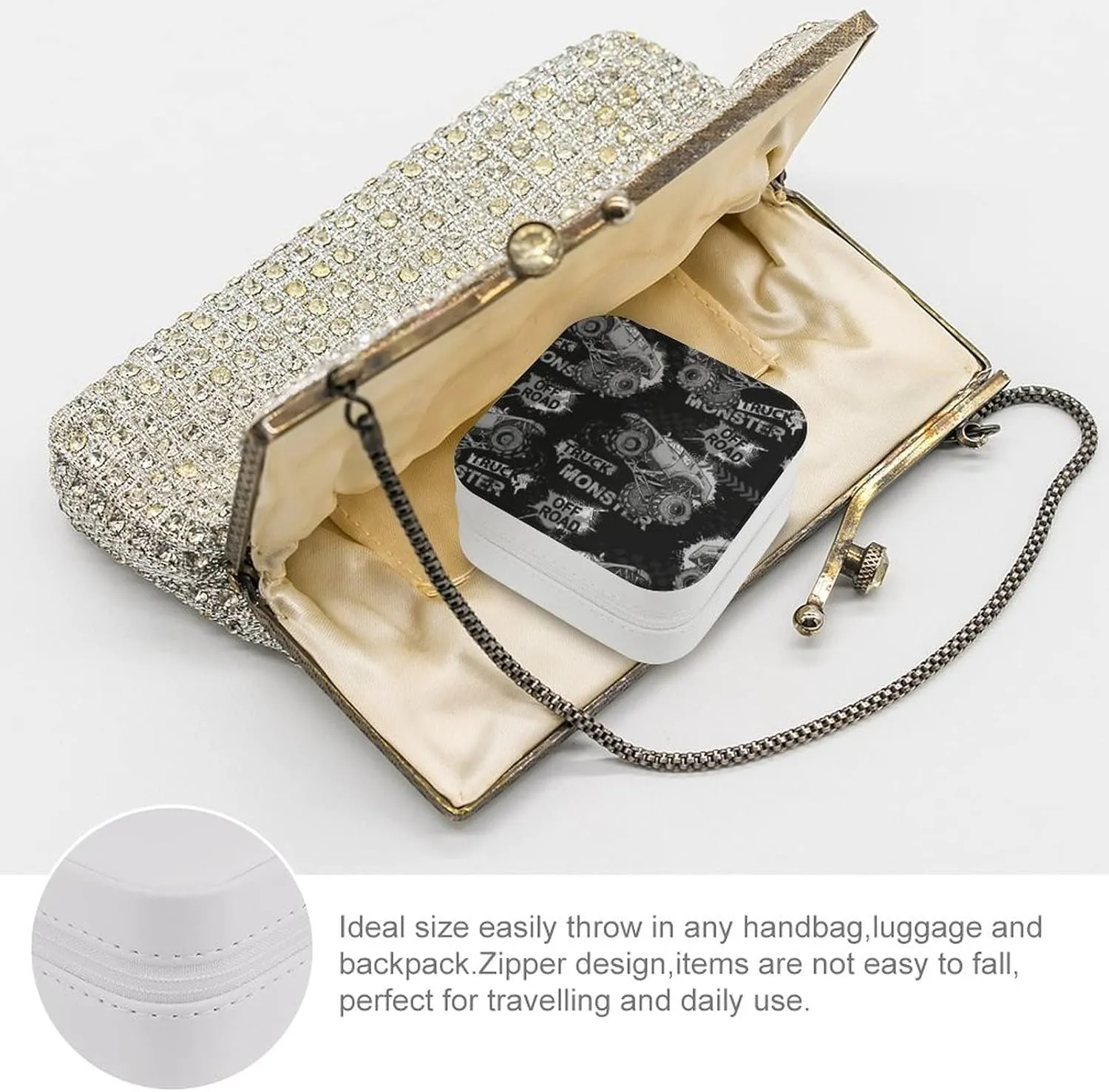 Woman PU Leather Jewelry Box, Small Travel Display Storage Organizer Case Bag Holder for Rings, Earrings, Necklaces, Bracelets
