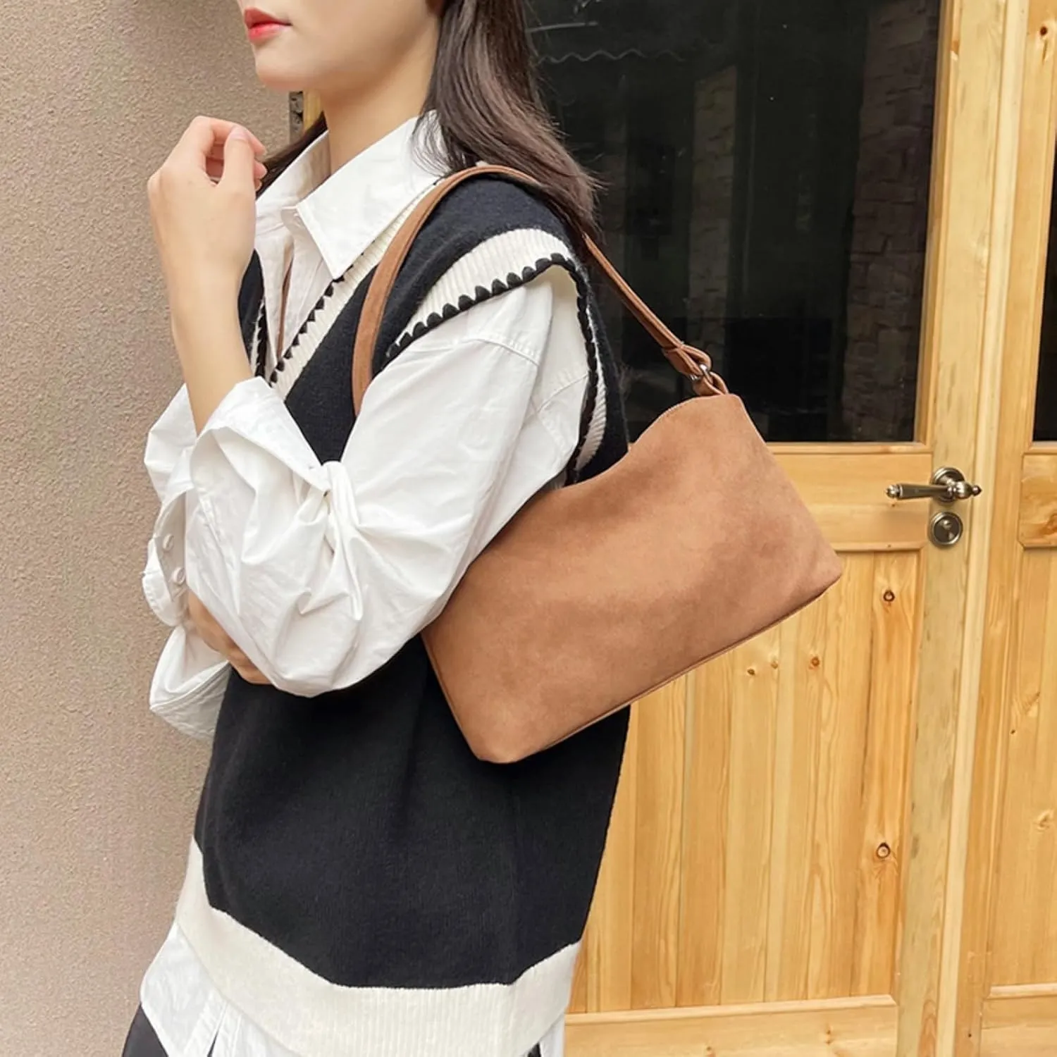 Women 2025 Fall Winter Retro Suede Shoulder Bag Small Hand Purse Soft PU Suede Clutch Bag