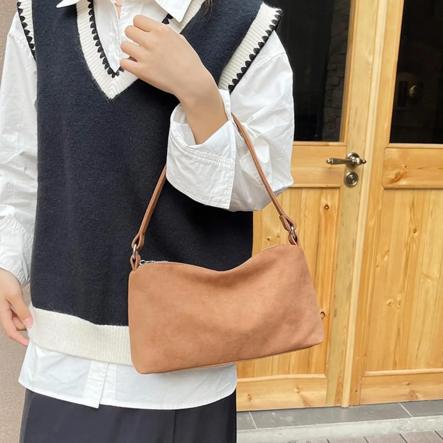 Women 2025 Fall Winter Retro Suede Shoulder Bag Small Hand Purse Soft PU Suede Clutch Bag
