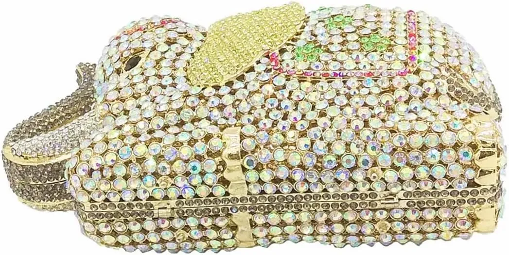 Women Elephant Rhinestone Clutch Bag Sparkly Crystal Evening Bag Luxury Metal Handbag Minaudiere Wedding Party Purse