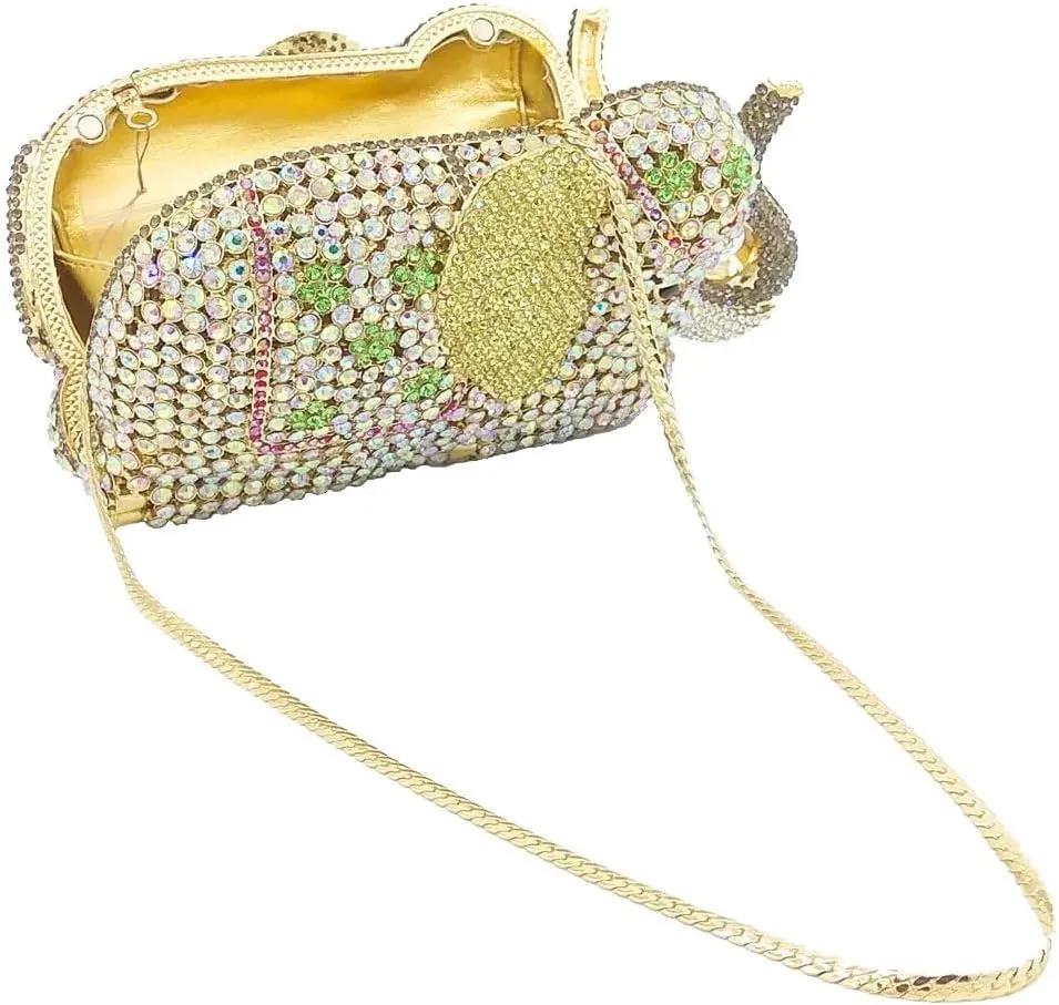 Women Elephant Rhinestone Clutch Bag Sparkly Crystal Evening Bag Luxury Metal Handbag Minaudiere Wedding Party Purse
