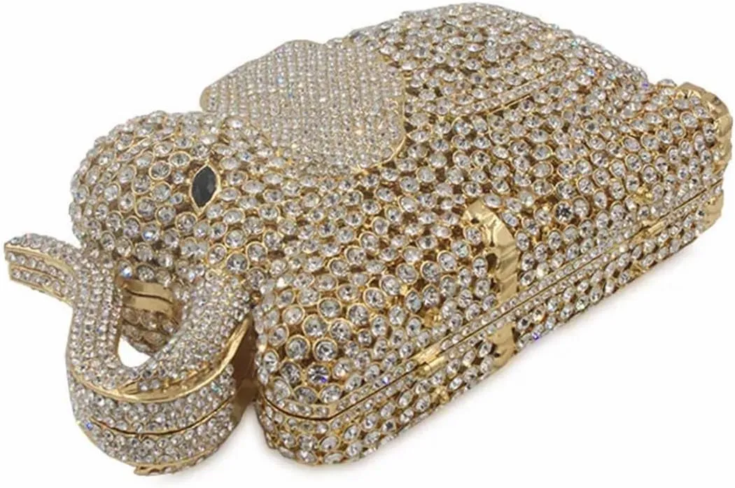 Women Elephant Rhinestone Clutch Bag Sparkly Crystal Evening Bag Luxury Metal Handbag Minaudiere Wedding Party Purse