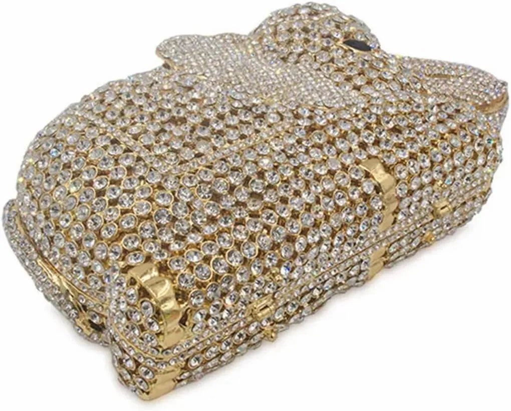 Women Elephant Rhinestone Clutch Bag Sparkly Crystal Evening Bag Luxury Metal Handbag Minaudiere Wedding Party Purse