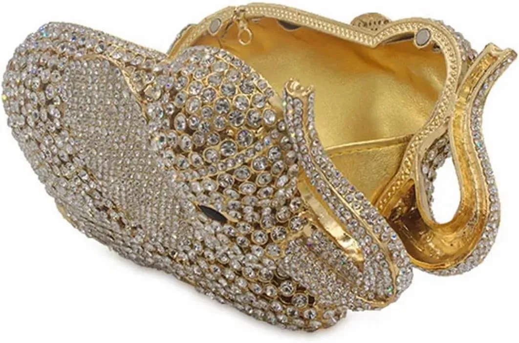 Women Elephant Rhinestone Clutch Bag Sparkly Crystal Evening Bag Luxury Metal Handbag Minaudiere Wedding Party Purse