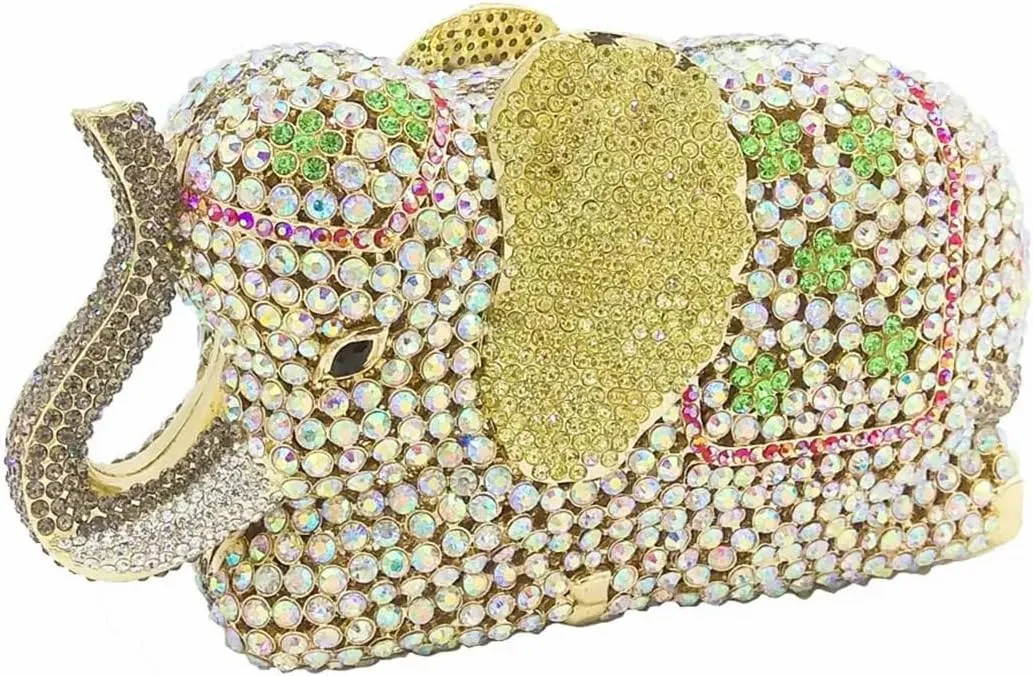 Women Elephant Rhinestone Clutch Bag Sparkly Crystal Evening Bag Luxury Metal Handbag Minaudiere Wedding Party Purse