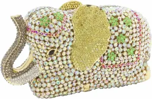Women Elephant Rhinestone Clutch Bag Sparkly Crystal Evening Bag Luxury Metal Handbag Minaudiere Wedding Party Purse