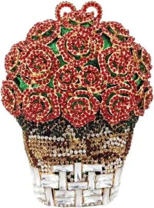 Women Floral Rhinestone Purse Diamond Flower Basket Handbag Unique Crystal Clutch Luxury Wedding Party Evening Bag