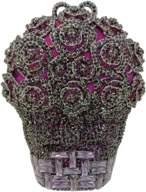 Women Floral Rhinestone Purse Diamond Flower Basket Handbag Unique Crystal Clutch Luxury Wedding Party Evening Bag