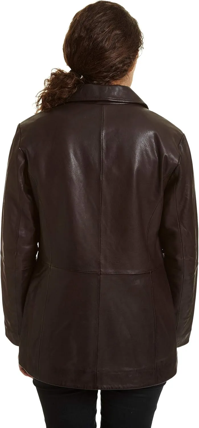 Women Genuine Leather for Spring and Fall Fashion, Leather Front Button Car Coat Jacket