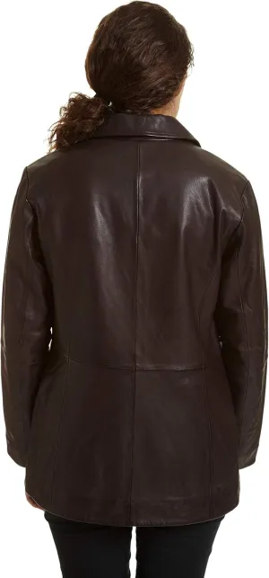 Women Genuine Leather for Spring and Fall Fashion, Leather Front Button Car Coat Jacket