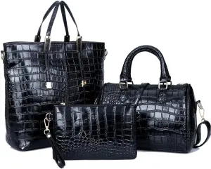 Women Handbags and Purses Set Crocodile Pattern Tote Bags Top Handle Handbags Wristlets Wallet Shoulder Bag 3 Pcs