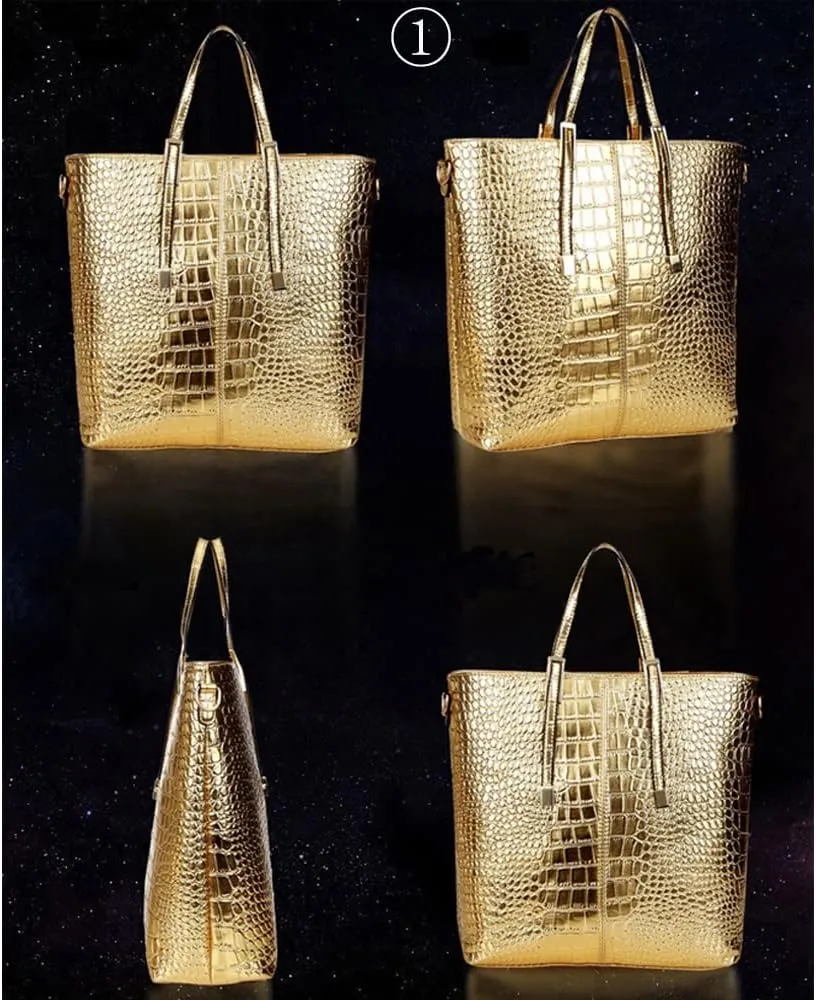 Women Handbags and Purses Set Crocodile Pattern Tote Bags Top Handle Handbags Wristlets Wallet Shoulder Bag 3 Pcs