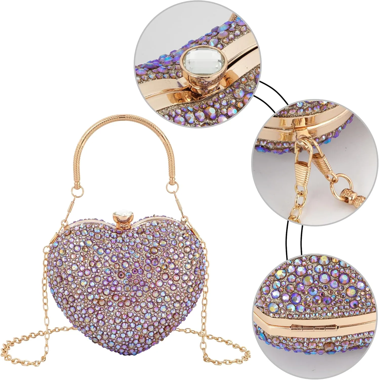 Women Heart Shaped Clutch Handbag Wedding Party Evening Bag Mini Chain Purse Cocktail Prom Tote Shoulder Bag