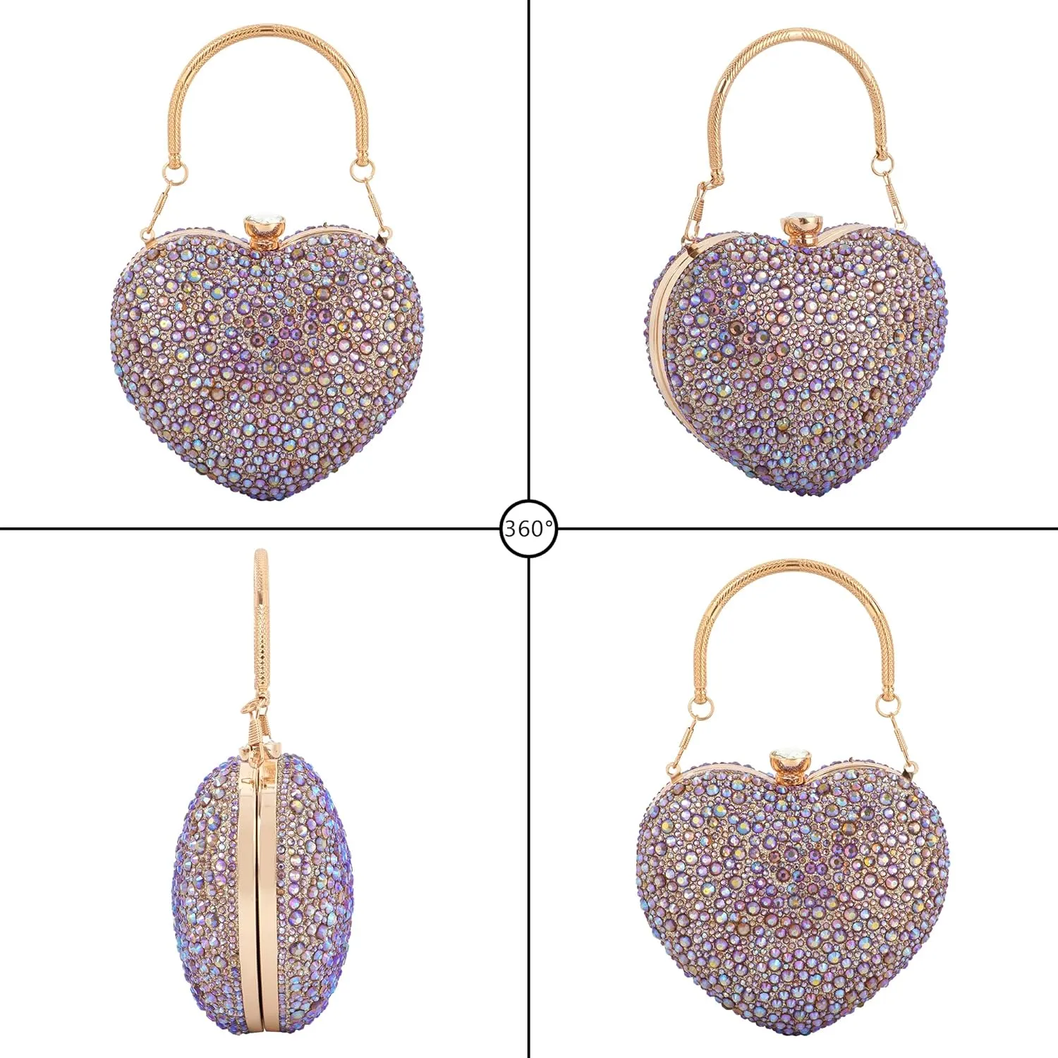 Women Heart Shaped Clutch Handbag Wedding Party Evening Bag Mini Chain Purse Cocktail Prom Tote Shoulder Bag