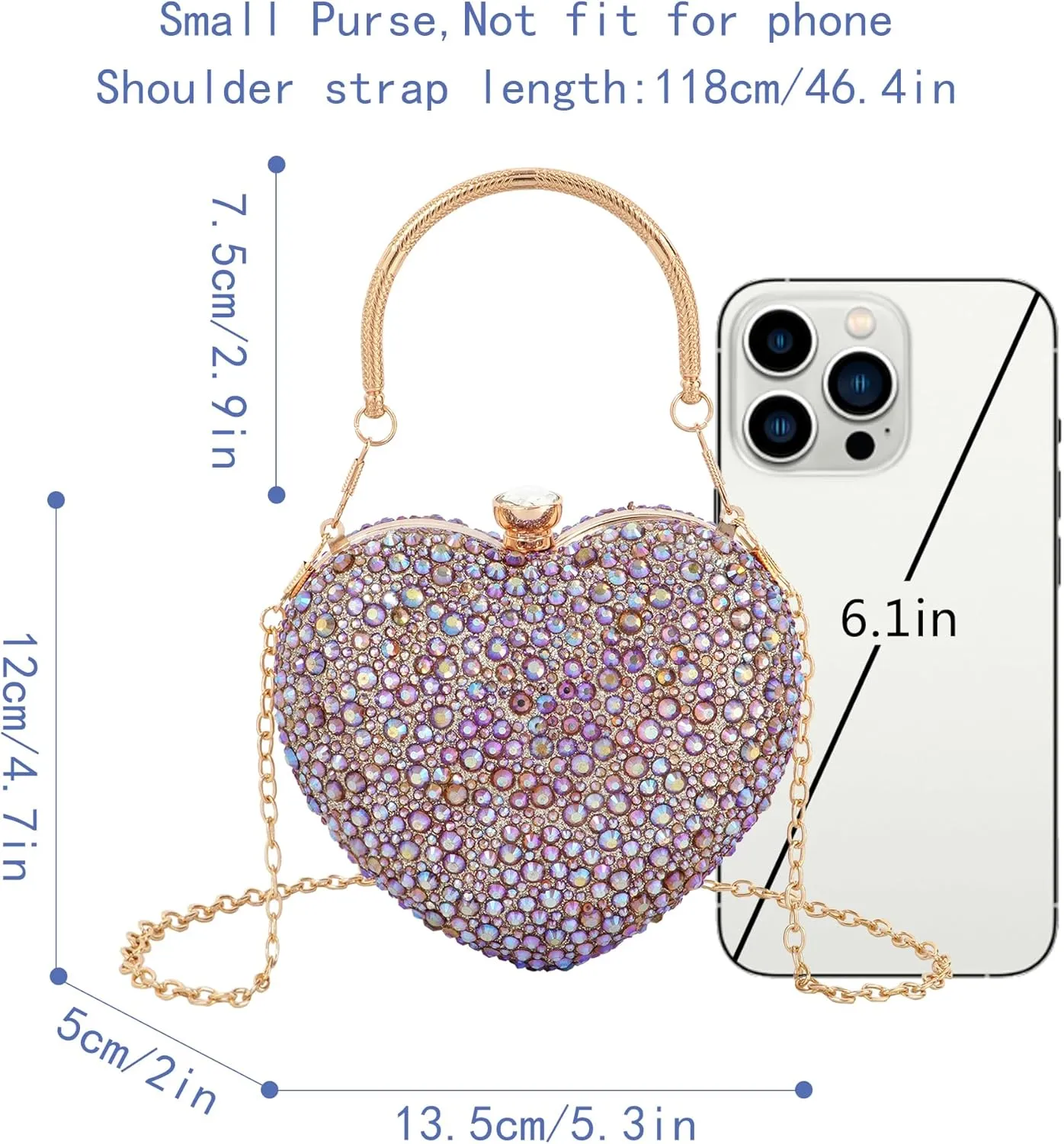 Women Heart Shaped Clutch Handbag Wedding Party Evening Bag Mini Chain Purse Cocktail Prom Tote Shoulder Bag