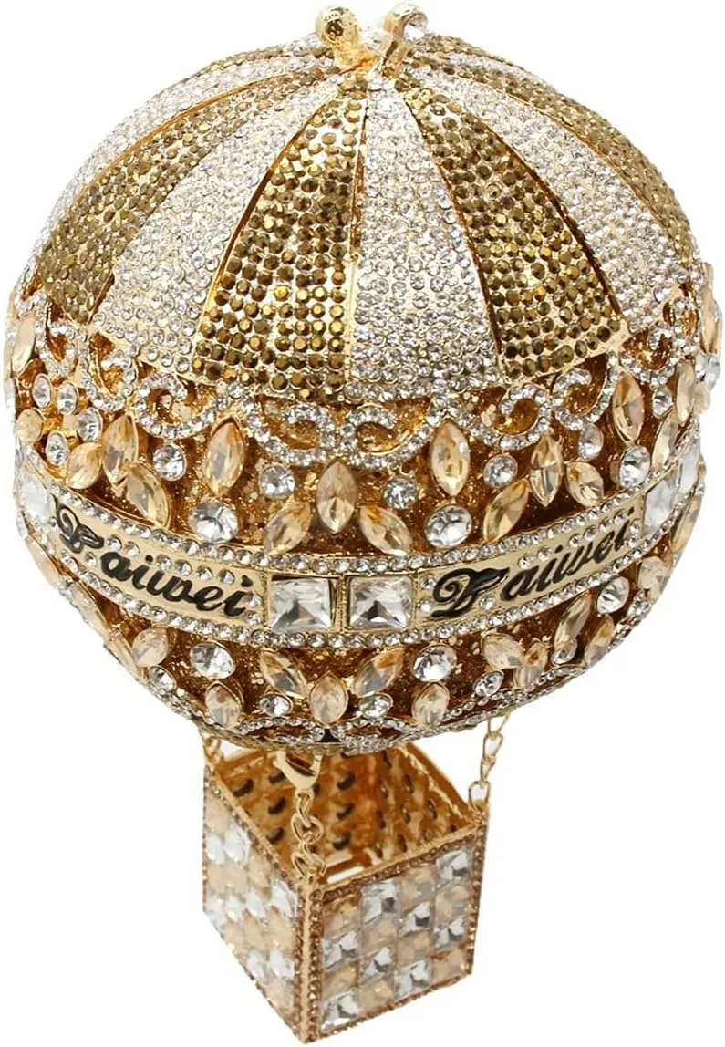 Women Hot Air Balloon Rhinestone Clutch Purse Sparkly Crystal Purse Evening Bag Novelty Wedding Handbag for Party