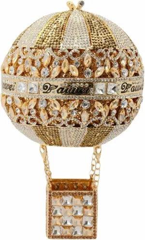 Women Hot Air Balloon Rhinestone Clutch Purse Sparkly Crystal Purse Evening Bag Novelty Wedding Handbag for Party