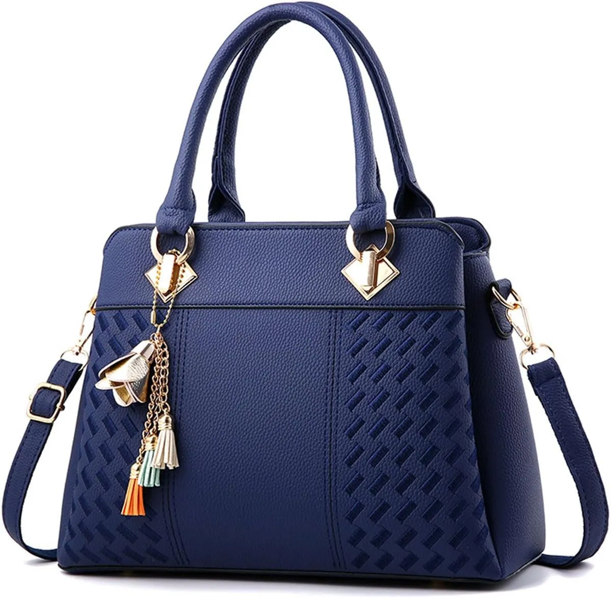 Women Leather Handbag and Purse Designer Shoulder Bag Flower Pendant Top-Handle Satchel Three Layer Pockets Tote