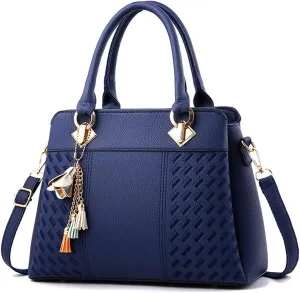 Women Leather Handbag and Purse Designer Shoulder Bag Flower Pendant Top-Handle Satchel Three Layer Pockets Tote
