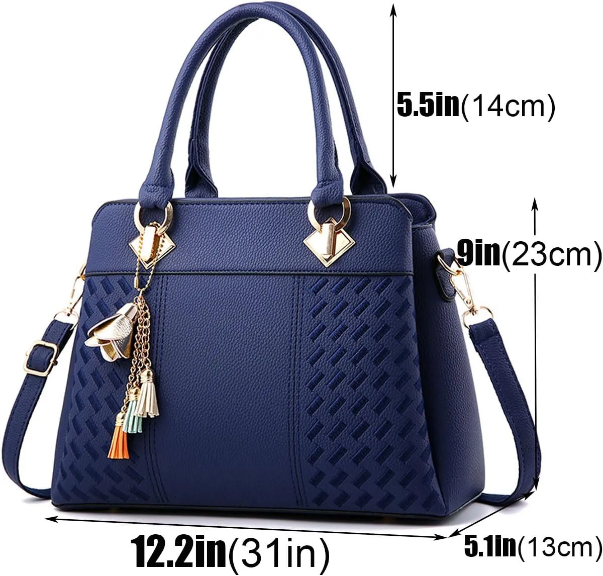 Women Leather Handbag and Purse Designer Shoulder Bag Flower Pendant Top-Handle Satchel Three Layer Pockets Tote