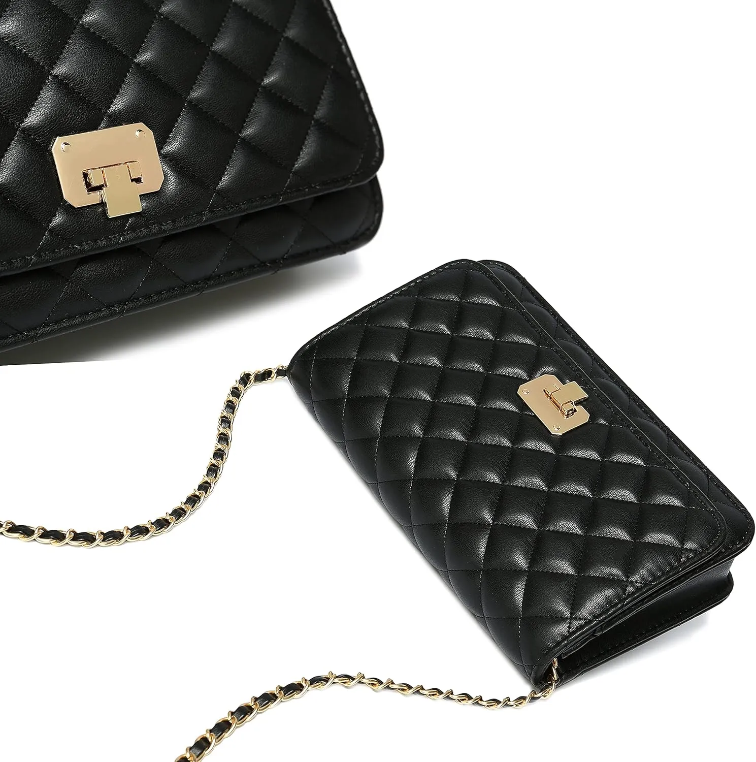 Women Leather Shoulder Bag Fashion Clutch Handbag Quilted Designer Crossbody Bag with Chain Strap
