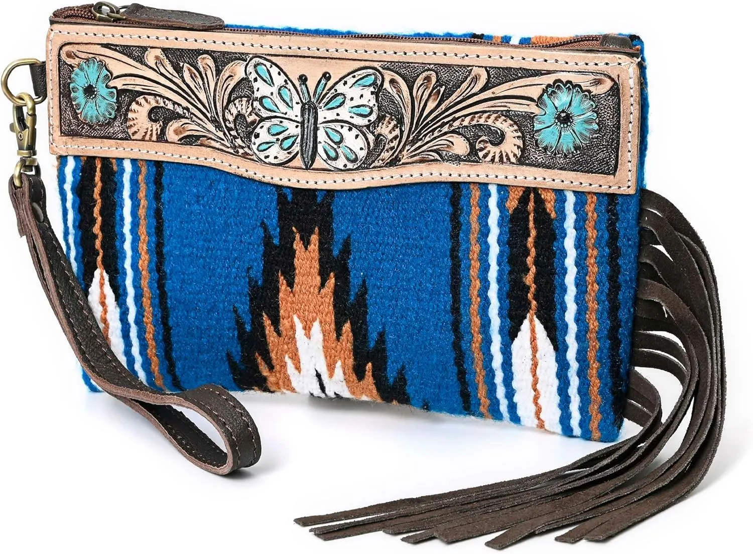 Women Monarch Mini Woolen Western Handmade Clutch Wallet- Zipper Foldover Clutch