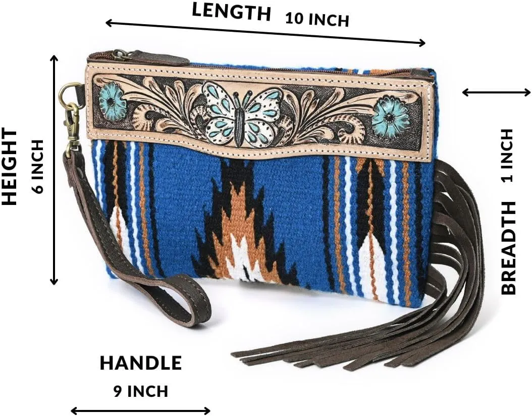 Women Monarch Mini Woolen Western Handmade Clutch Wallet- Zipper Foldover Clutch