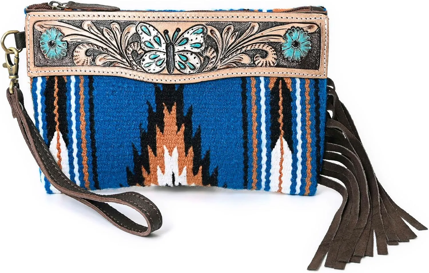 Women Monarch Mini Woolen Western Handmade Clutch Wallet- Zipper Foldover Clutch