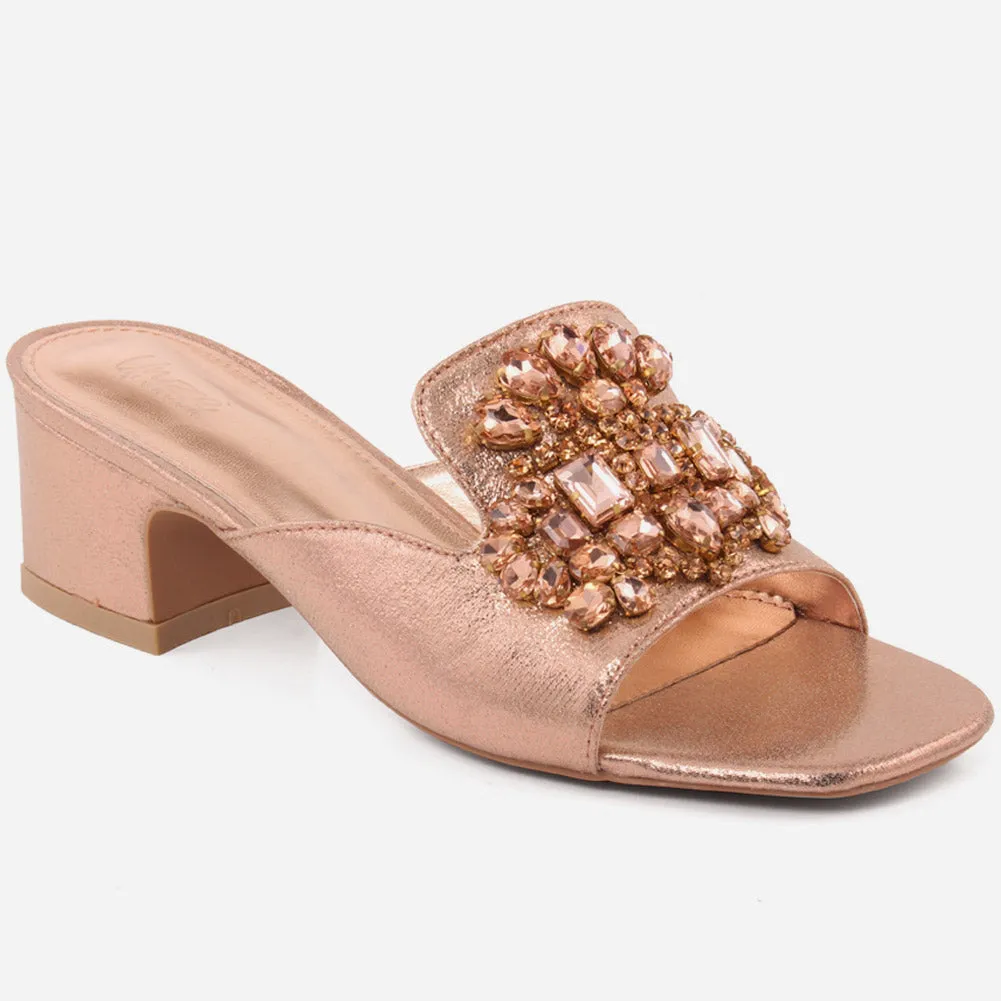 Women "CAROL" Glittery Block Heel Slipon Sandals