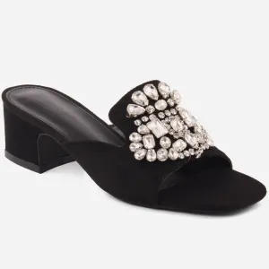 Women "CAROL" Glittery Block Heel Slipon Sandals
