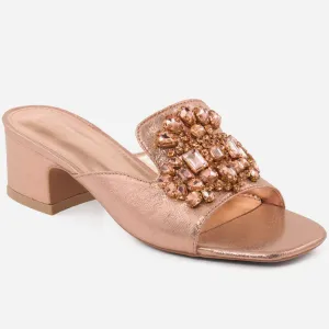 Women "CAROL" Glittery Block Heel Slipon Sandals