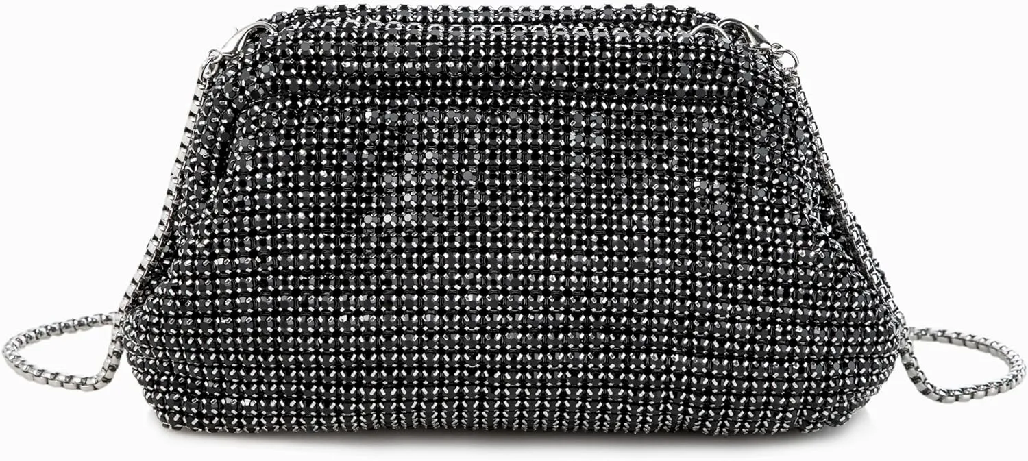 Women Rhinestone Evening Shoulder Bag Clutch with Detachable Strap Crystal Purse for Wedding Party