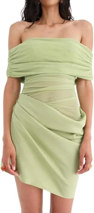 Women Sexy Off Shoulder Ruched Sheer Mesh Mini Dress Short Sleeve Cut Out Y2K Bodycon See Through Club Dresses